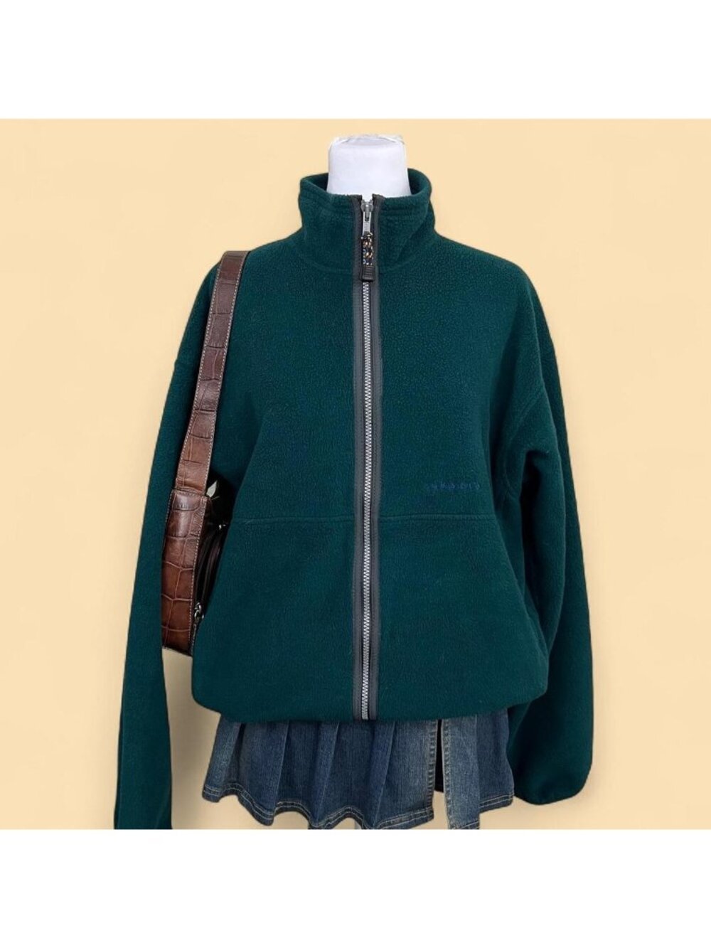 90s green gorpcore skater fleece zip sweater